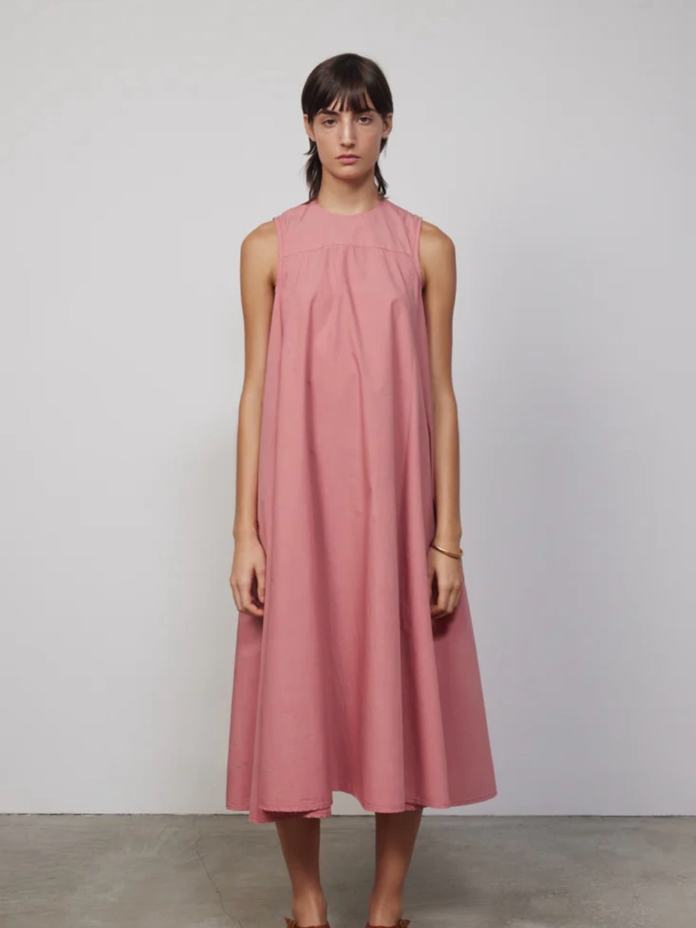 B SIDES Ronis Tank Dress Minimalist Japan Pink Midi A-Line S USA Cotton Poplin